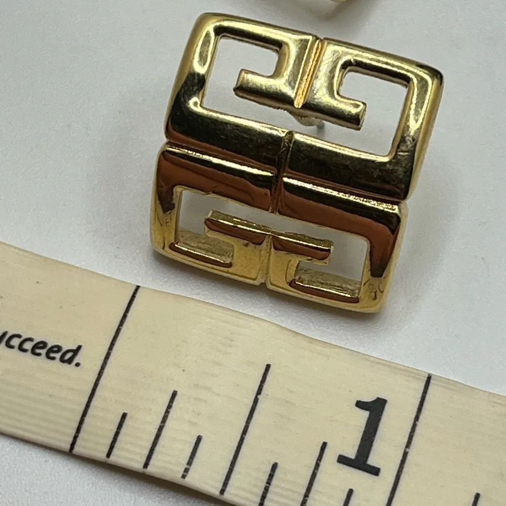 Vintage Givenchy G Logo Gold Tone Stud Earrings - Picture 9 of 9